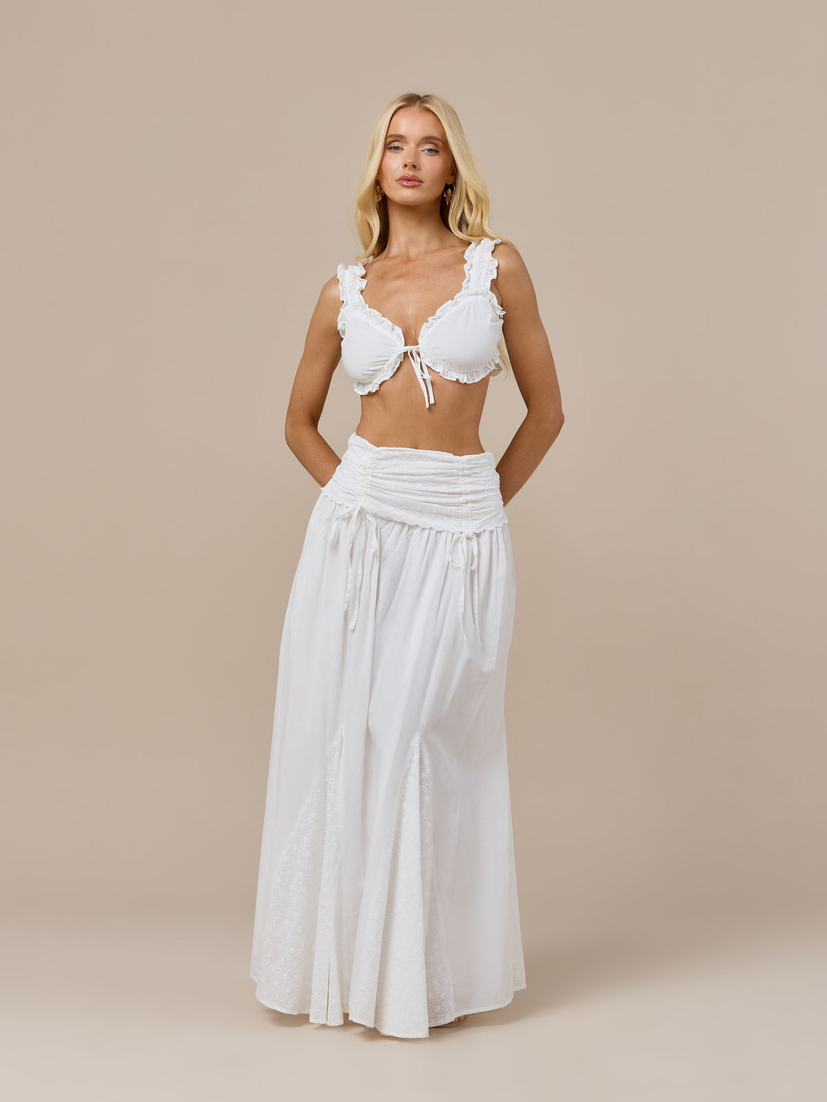 EMMY MAXI SKIRT WITH BRODERIE DETAIL | WHITE