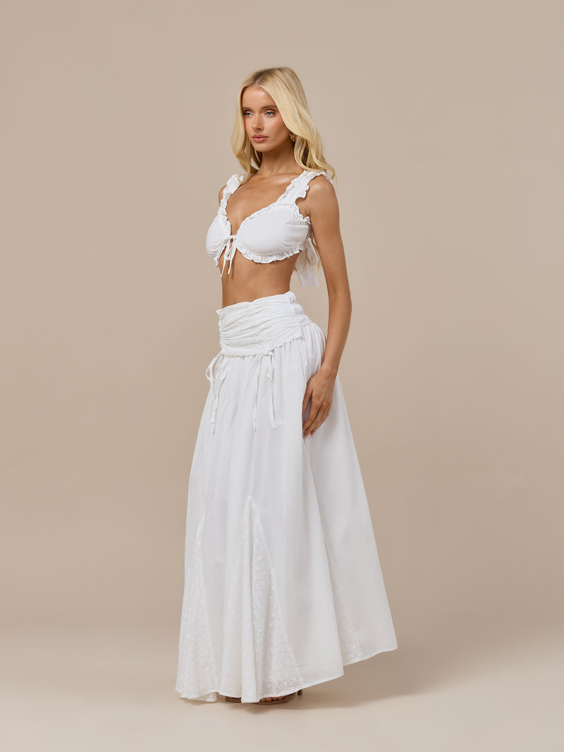 EMMY MAXI SKIRT WITH BRODERIE DETAIL | WHITE