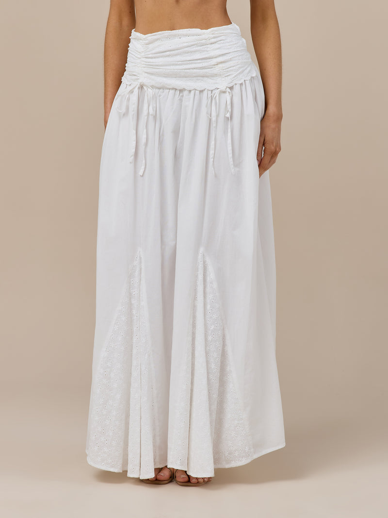 EMMY MAXI SKIRT WITH BRODERIE DETAIL | WHITE