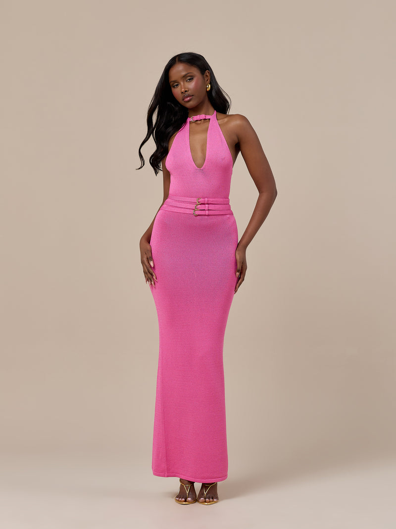 MADDY BELT DETAIL MAXI DRESS | PINK