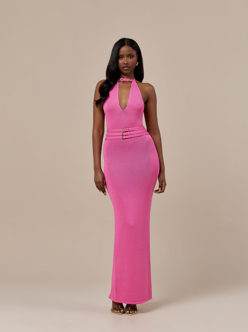 MADDY BELT DETAIL MAXI DRESS | PINK