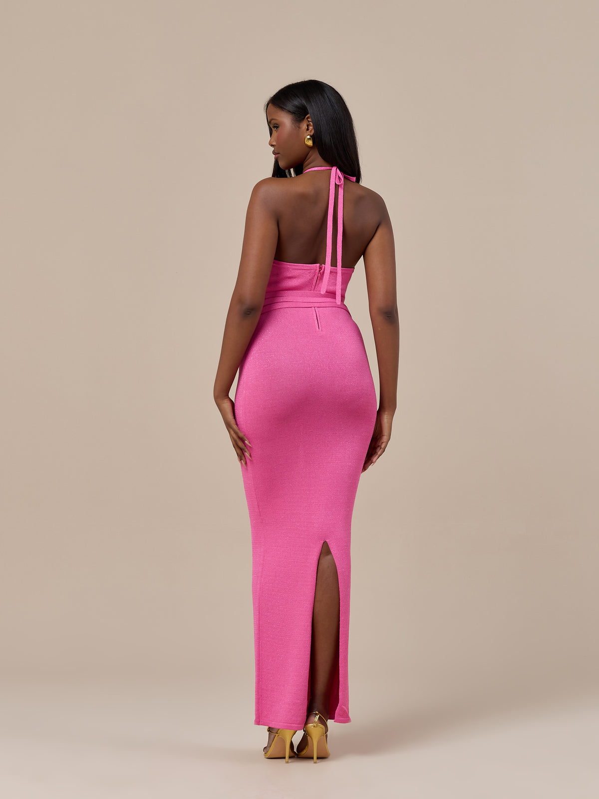 MADDY BELT DETAIL MAXI DRESS | PINK
