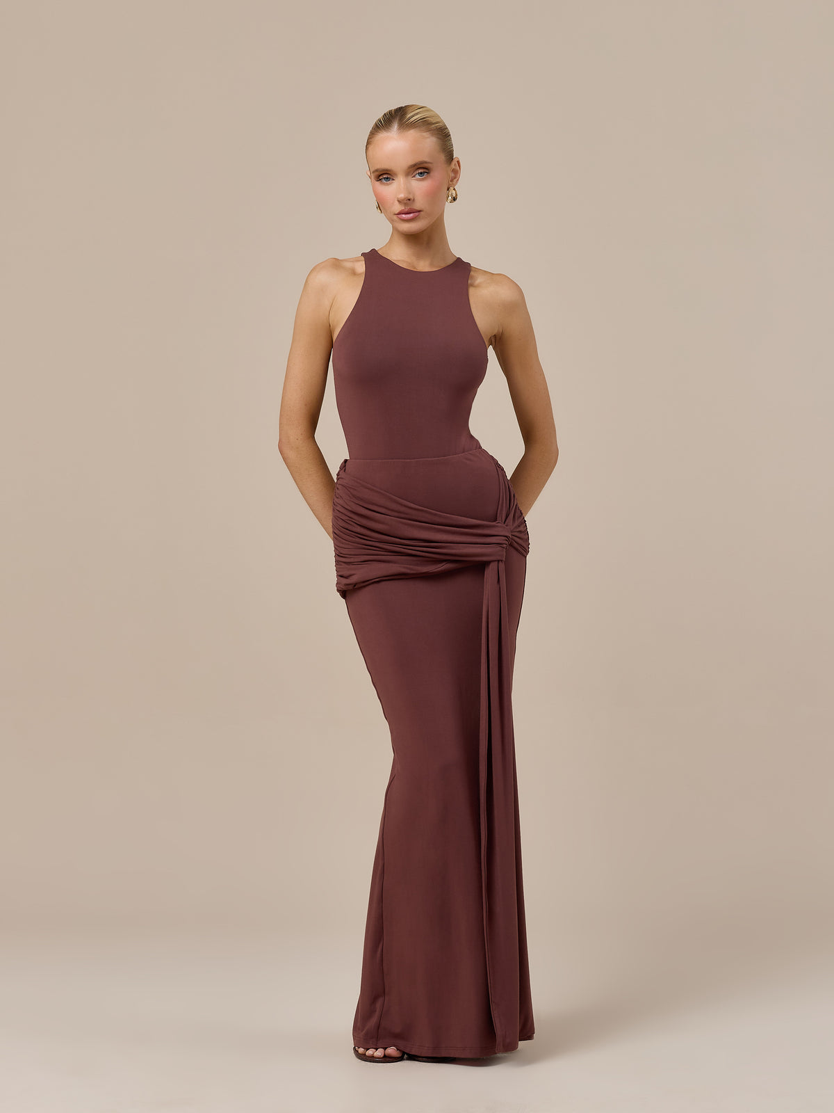 BELLA HIGH WAISTED MAXI SKIRT WITH WRAP SASH | CHOCOLATE