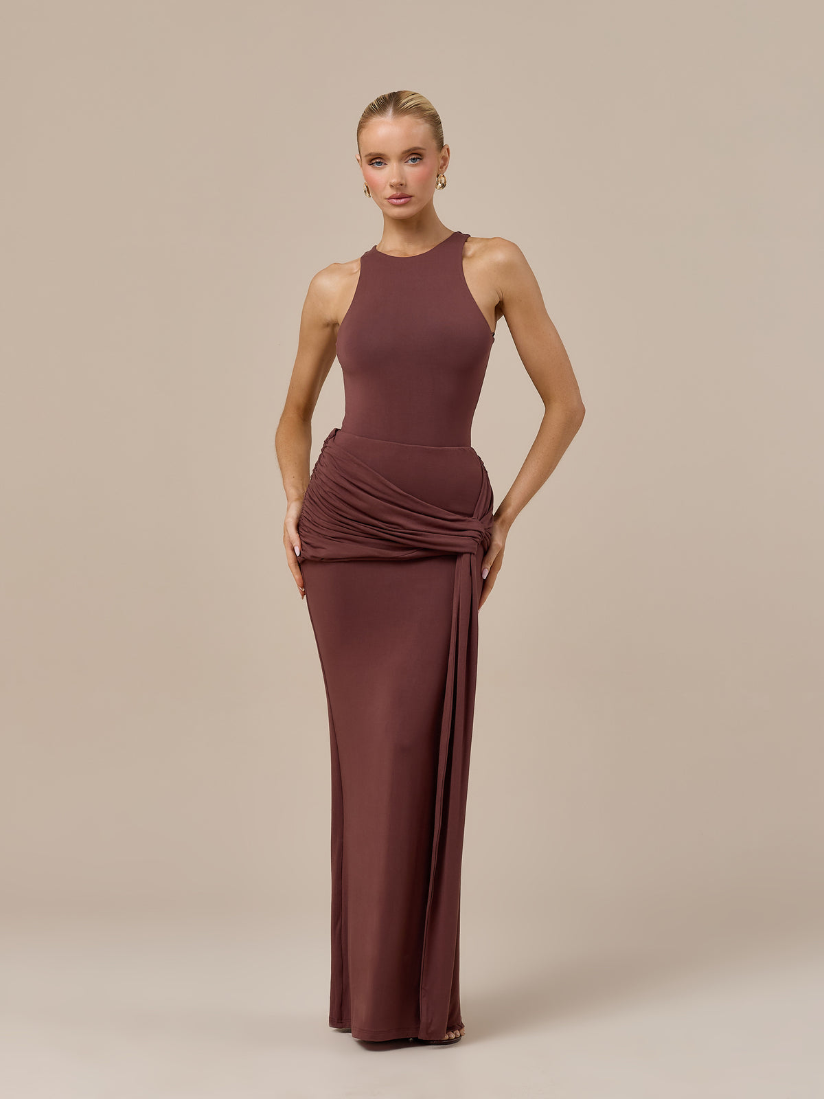BELLA HIGH WAISTED MAXI SKIRT WITH WRAP SASH | CHOCOLATE