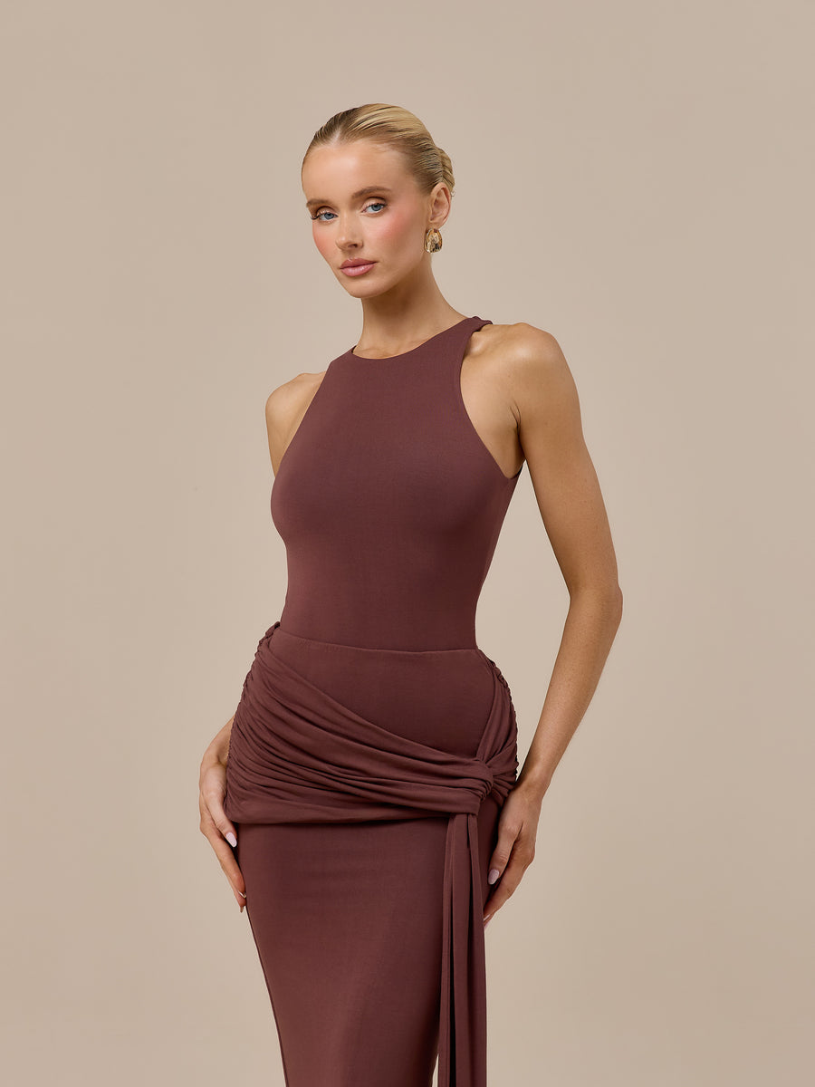 BELLA CREW NECK RACER JERSEY BODYSUIT | CHOCOLATE