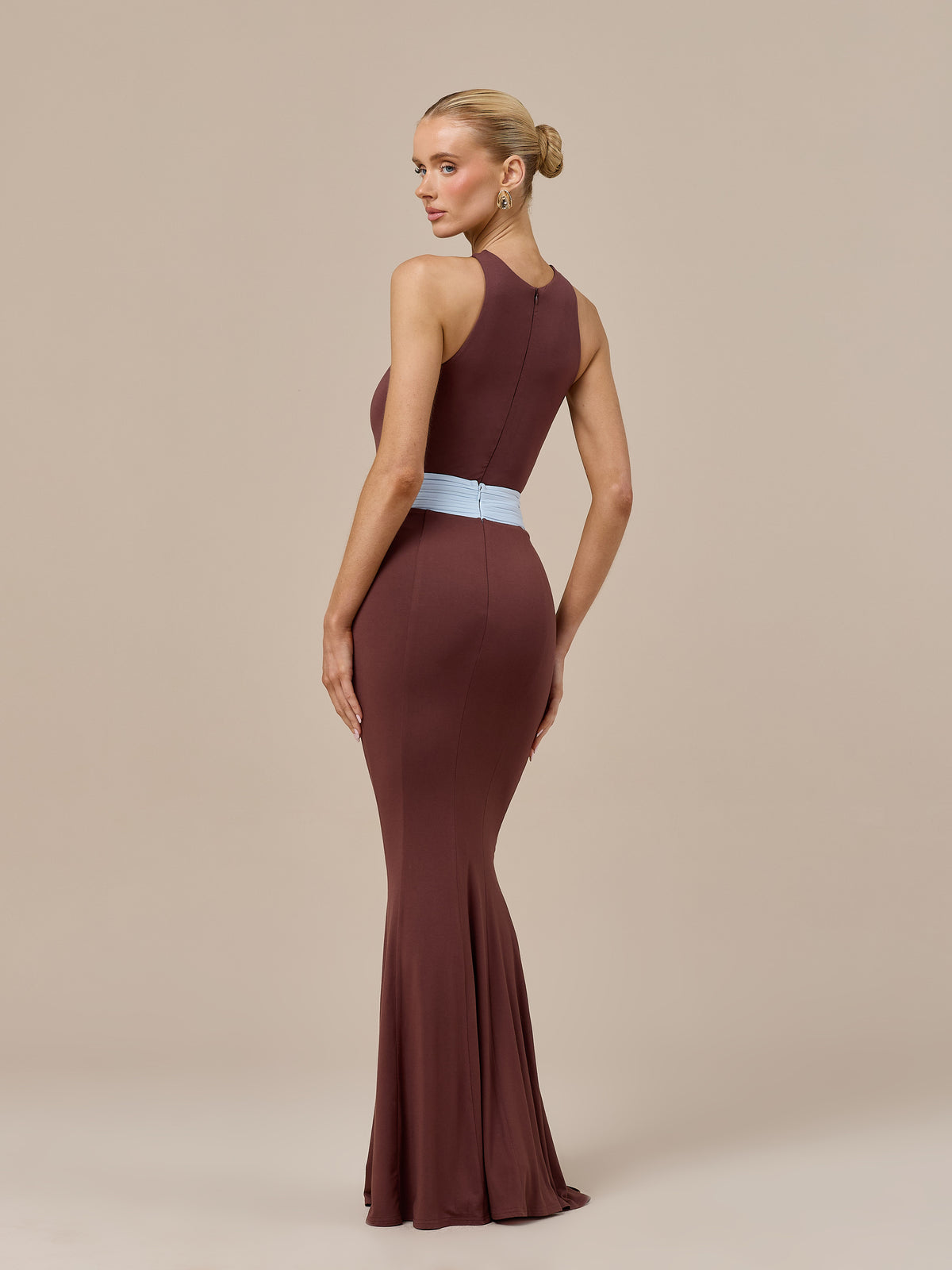 NORA TWO-TONE CONTRAST MAXI SKIRT | CHOCOLATE & BLUE