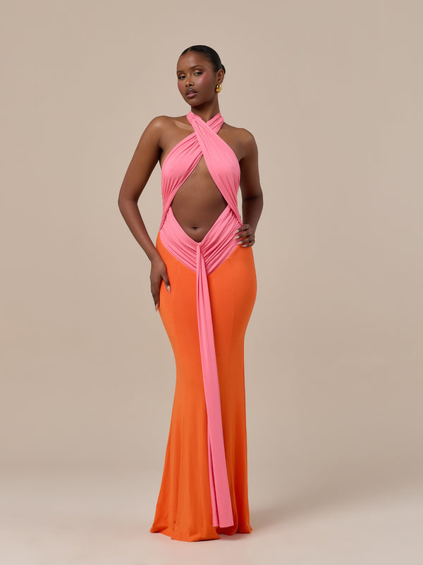 LILLY KNITTED MAXI DRESS WITH CROCHET FLOWER DETAIL