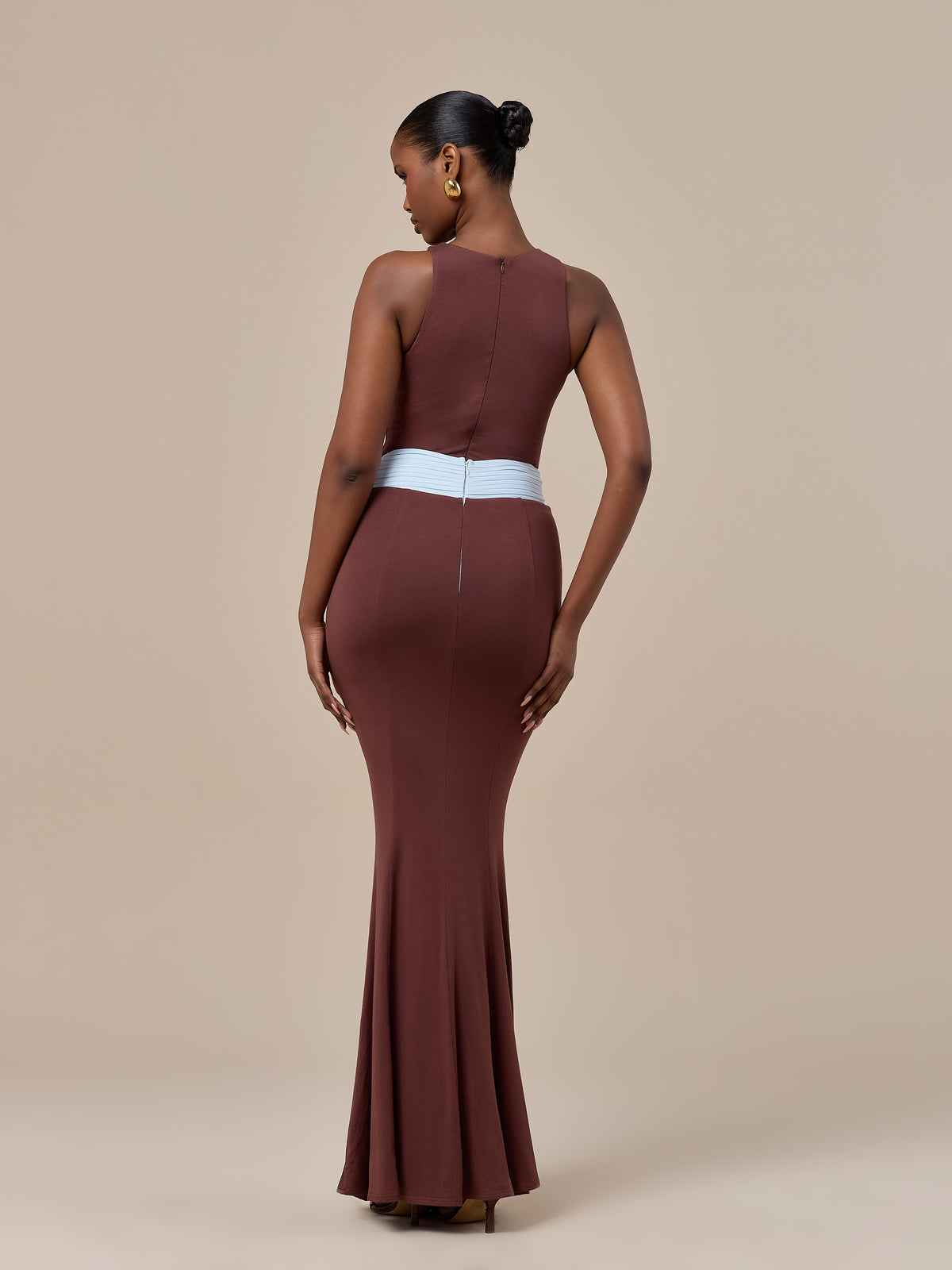 NORA TWO-TONE CONTRAST MAXI SKIRT | CHOCOLATE & BLUE