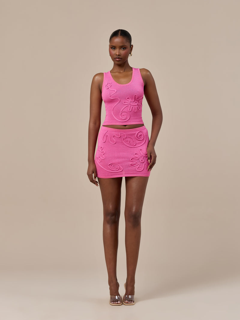 ELIZA SLEEVELESS KNITTED TOP WITH SWIRL DETAIL | PINK