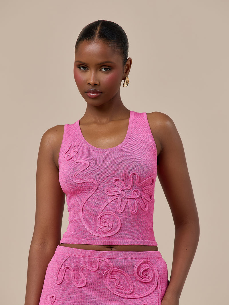 ELIZA SLEEVELESS KNITTED TOP WITH SWIRL DETAIL | PINK
