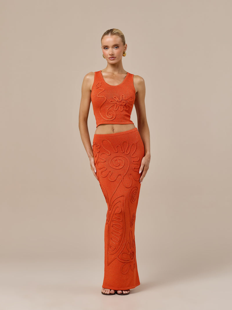 ELIZA SLEEVELESS KNITTED TOP WITH SWIRL DETAIL | ORANGE