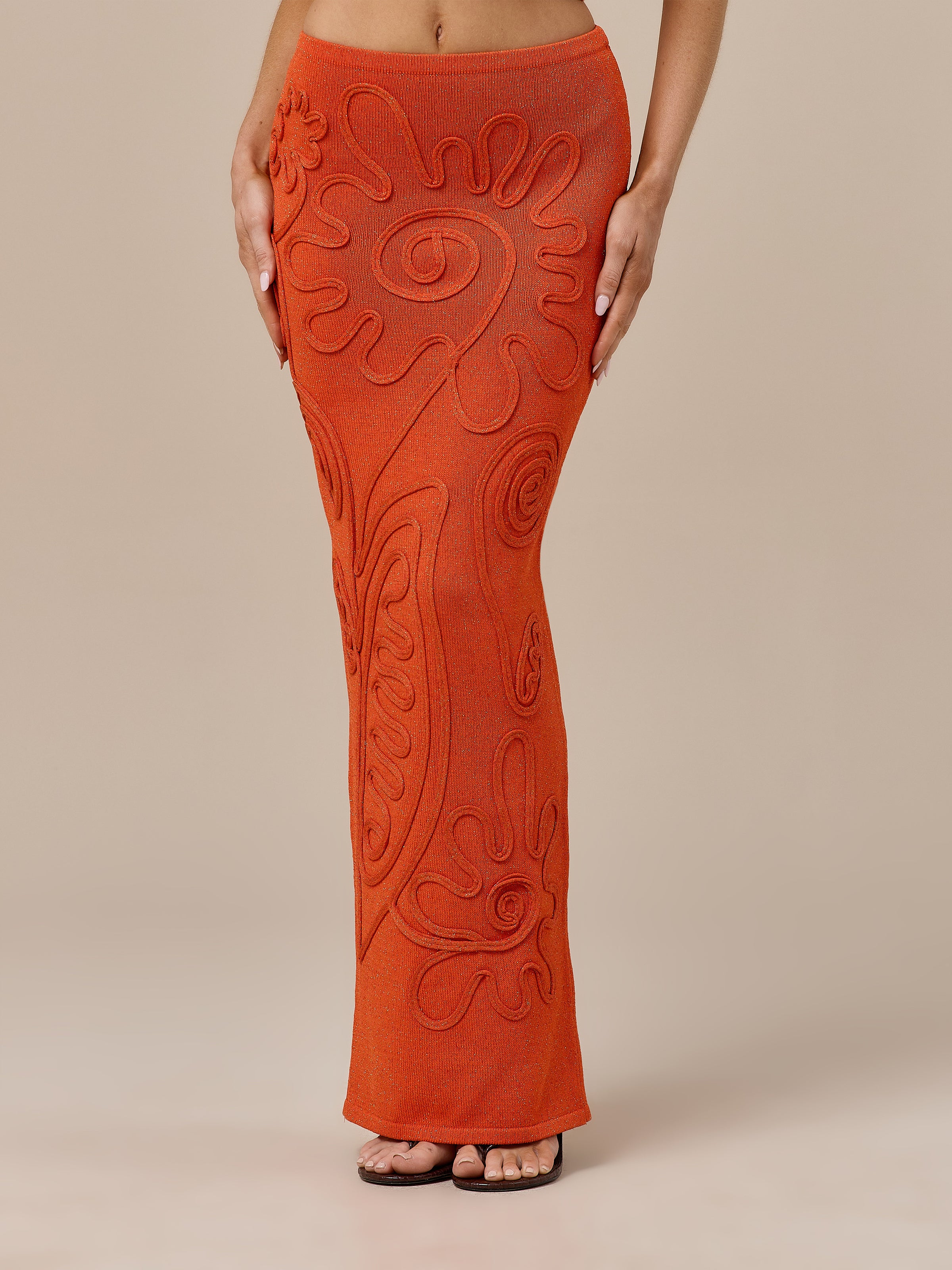 ELIZA KNITTED MAXI SKIRT WITH SWIRL DETAIL | ORANGE