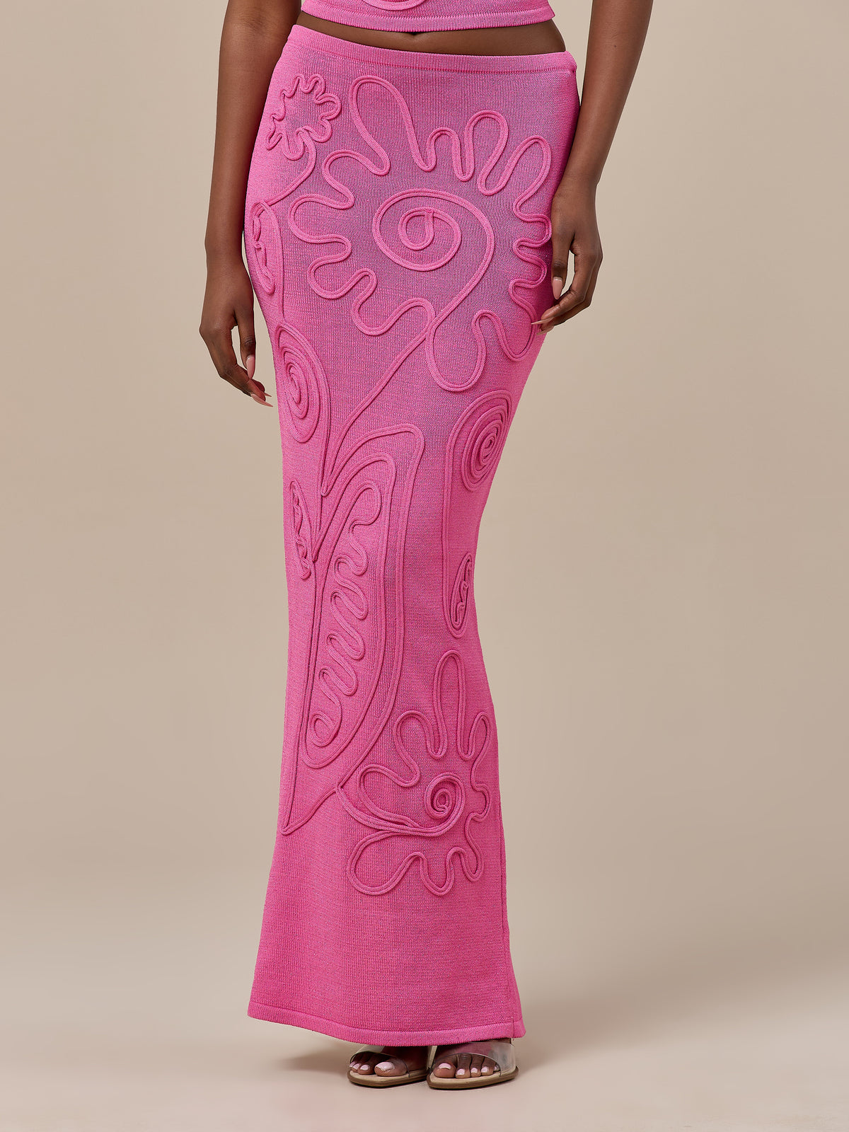 ELIZA KNITTED MAXI SKIRT WITH SWIRL DETAIL | PINK
