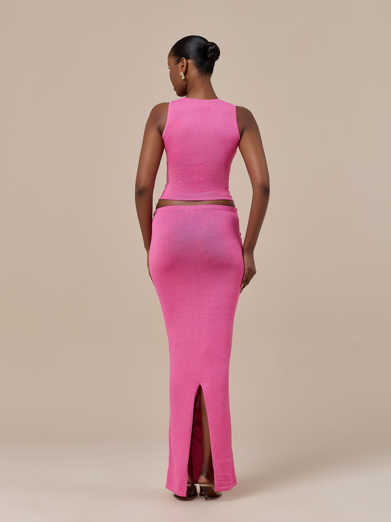 ELIZA KNITTED MAXI SKIRT WITH SWIRL DETAIL | PINK