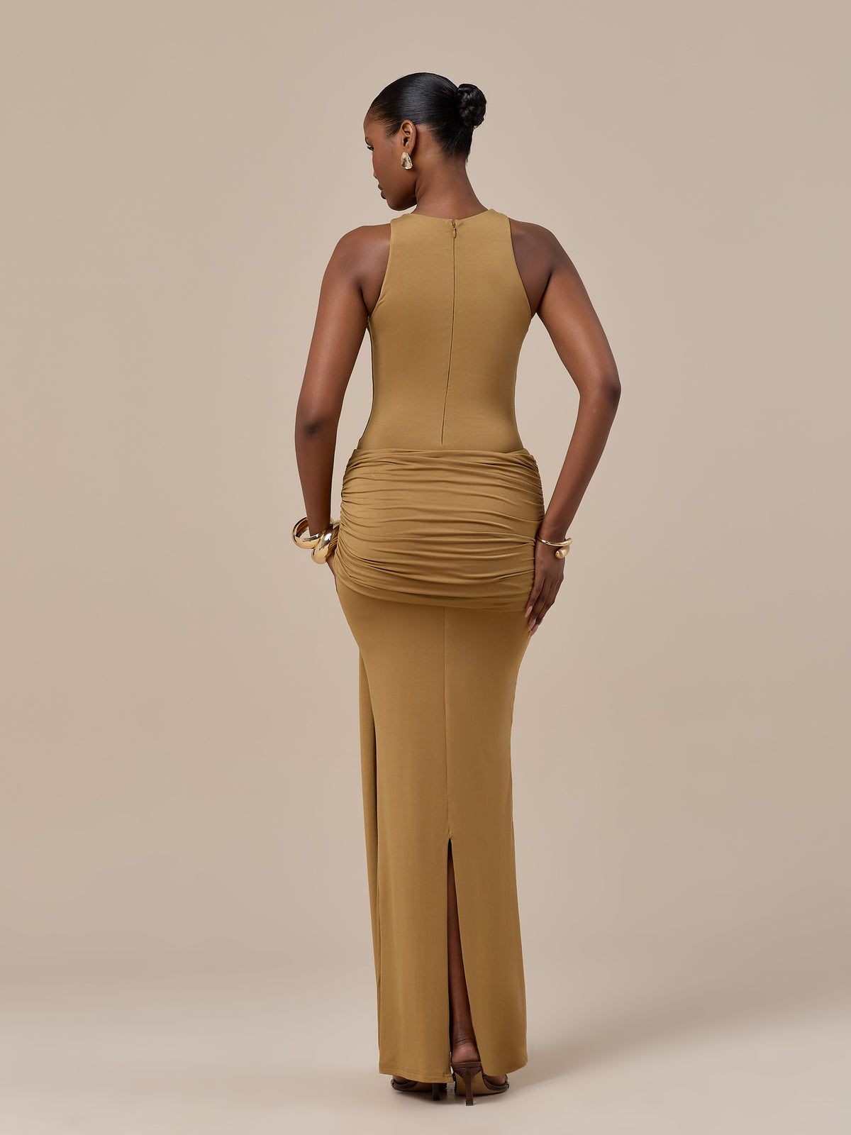 BELLA CREW NECK RACER JERSEY BODYSUIT | GOLDEN BROWN