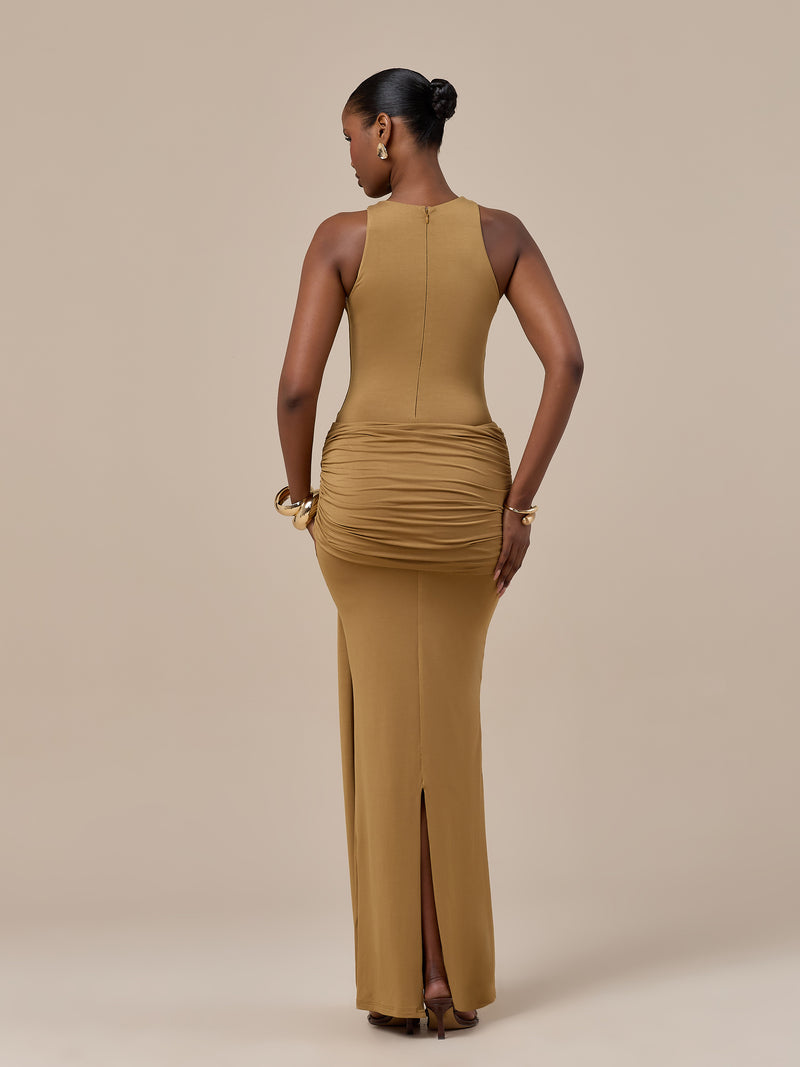 BELLA HIGH WAISTED MAXI SKIRT WITH WRAP SASH | GOLDEN BROWN