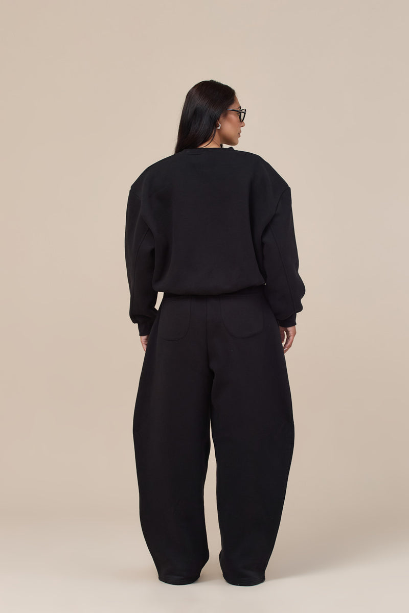 LANE BOXY SWEATSHIRT WITH DETACHABLE SHOULDER PADS | BLACK