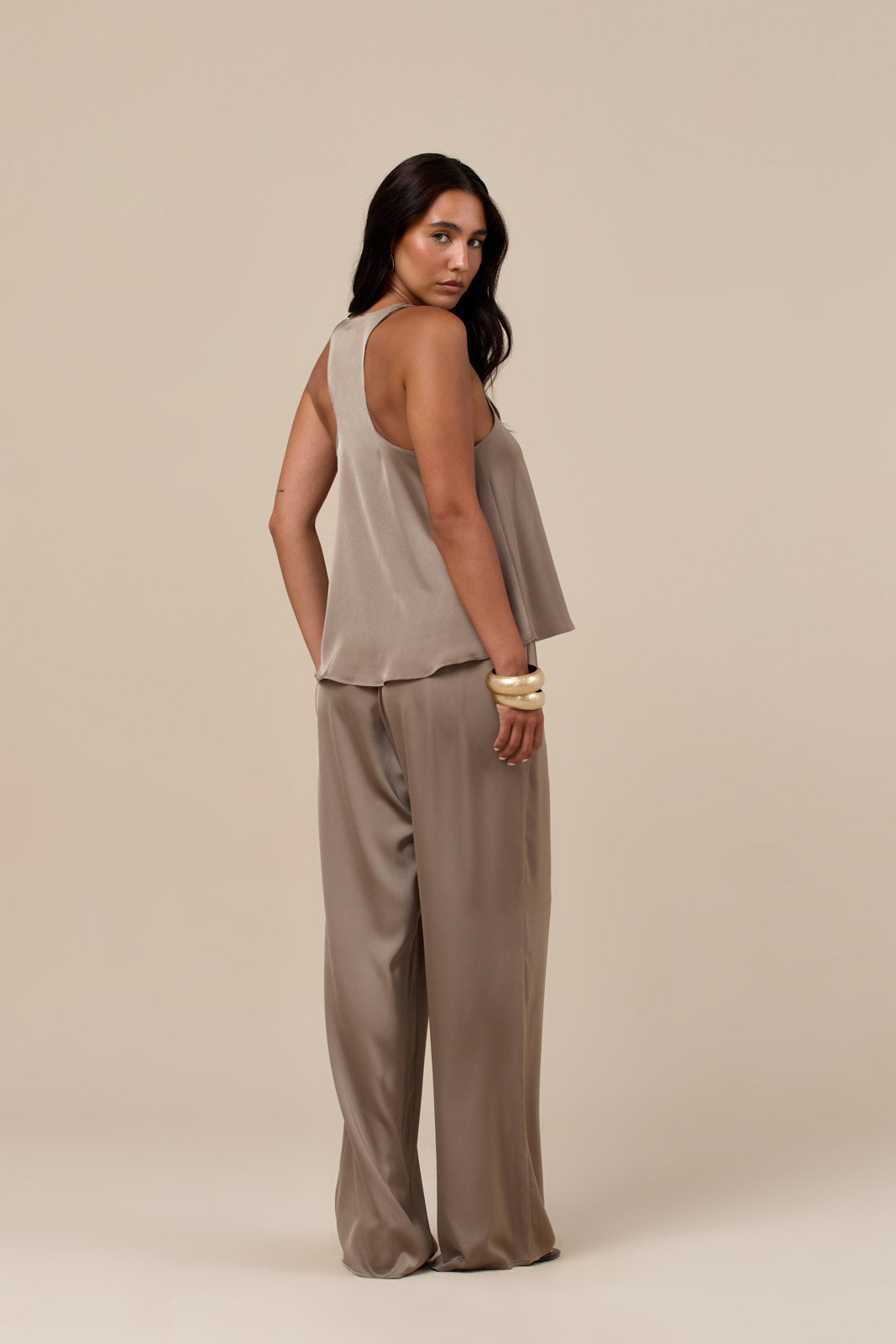 LENI SATIN RACERBACK TANK | TAUPE