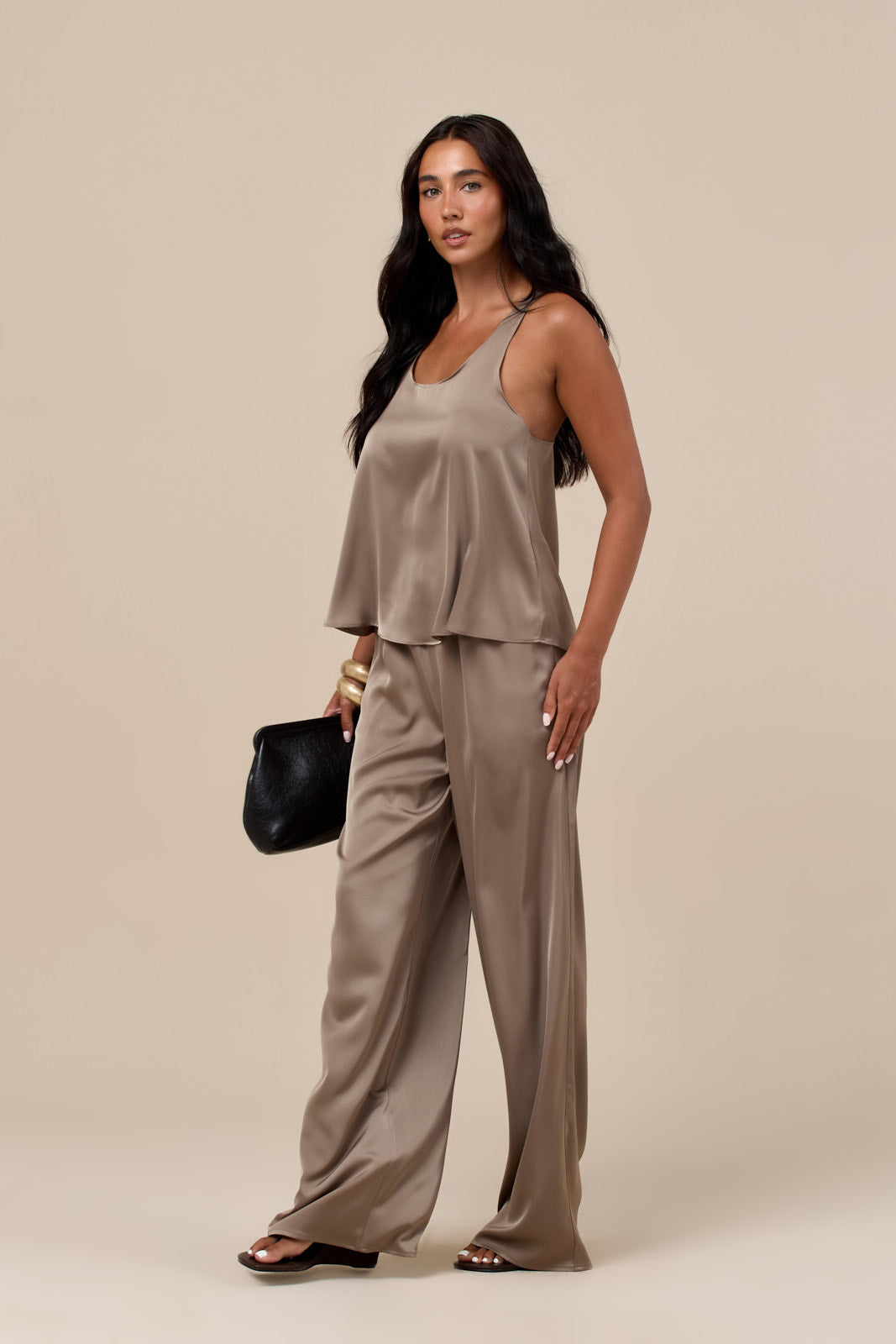 LENI SATIN RACERBACK TANK | TAUPE