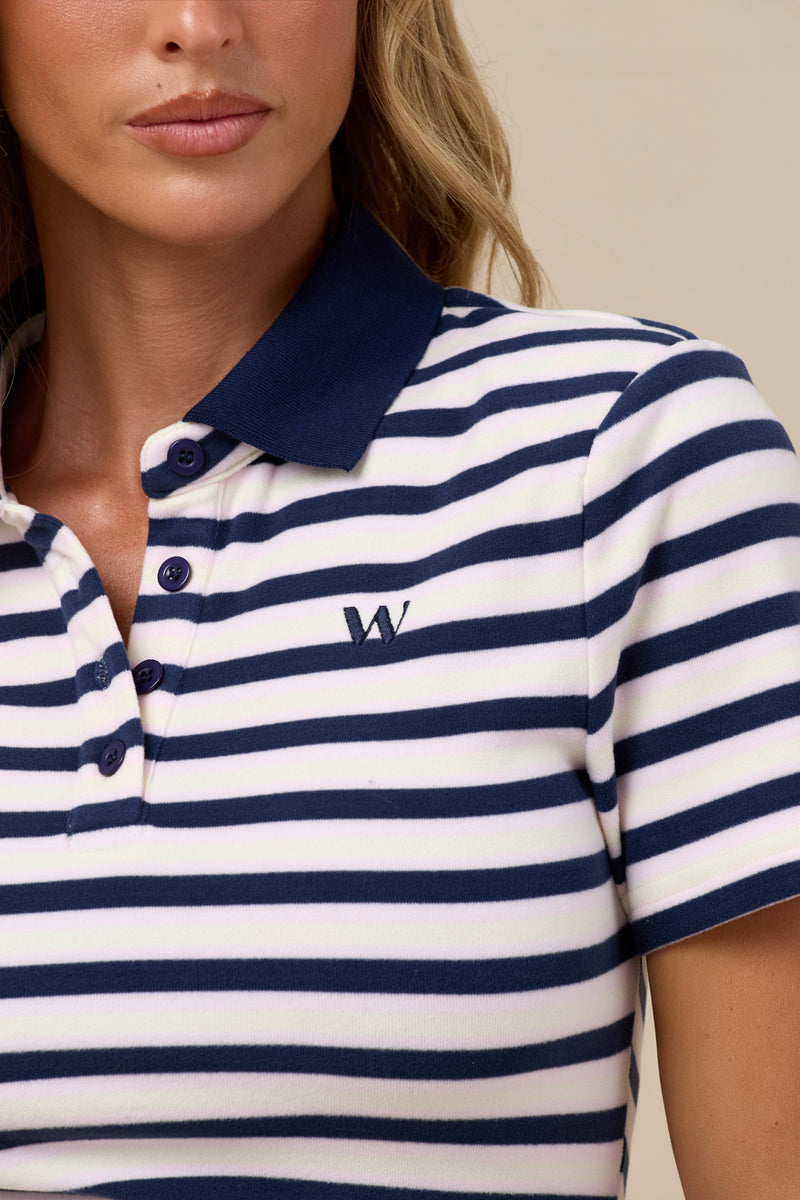 FERN SHORT SLEEVE POLO TOP | NAVY, LEMON AND PINK