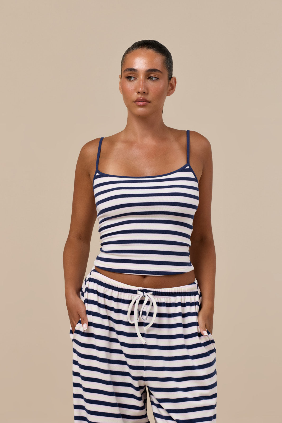 FERN STRIPED CAMI TOP | NAVY, LEMON AND PINK