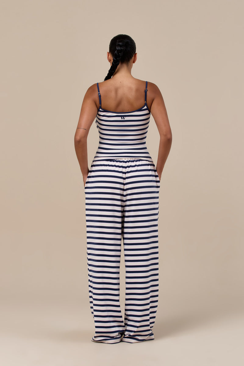 FERN STRAIGHT LEG STRIPED TROUSERS | NAVY, LEMON AND PINK