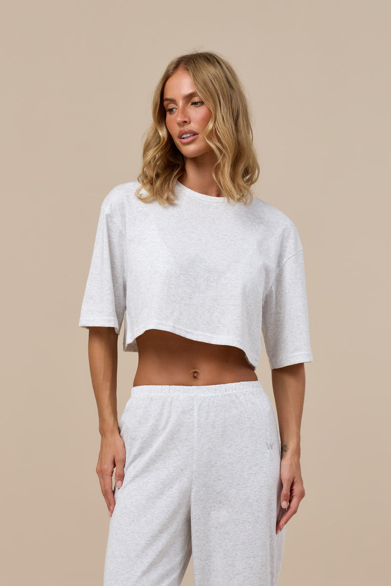CASEY CROPPED SLUB T-SHIRT | MARL GREY