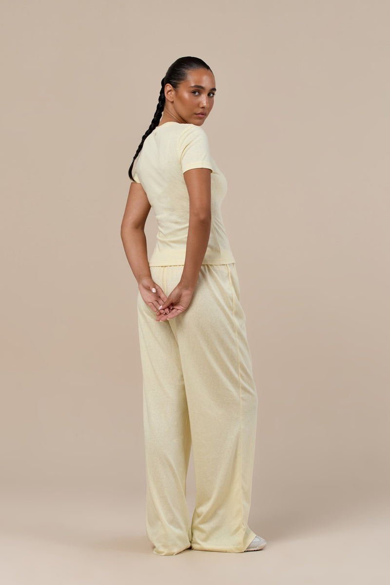CASEY STRAIGHT LEG SLUB TROUSERS | BUTTER LEMON