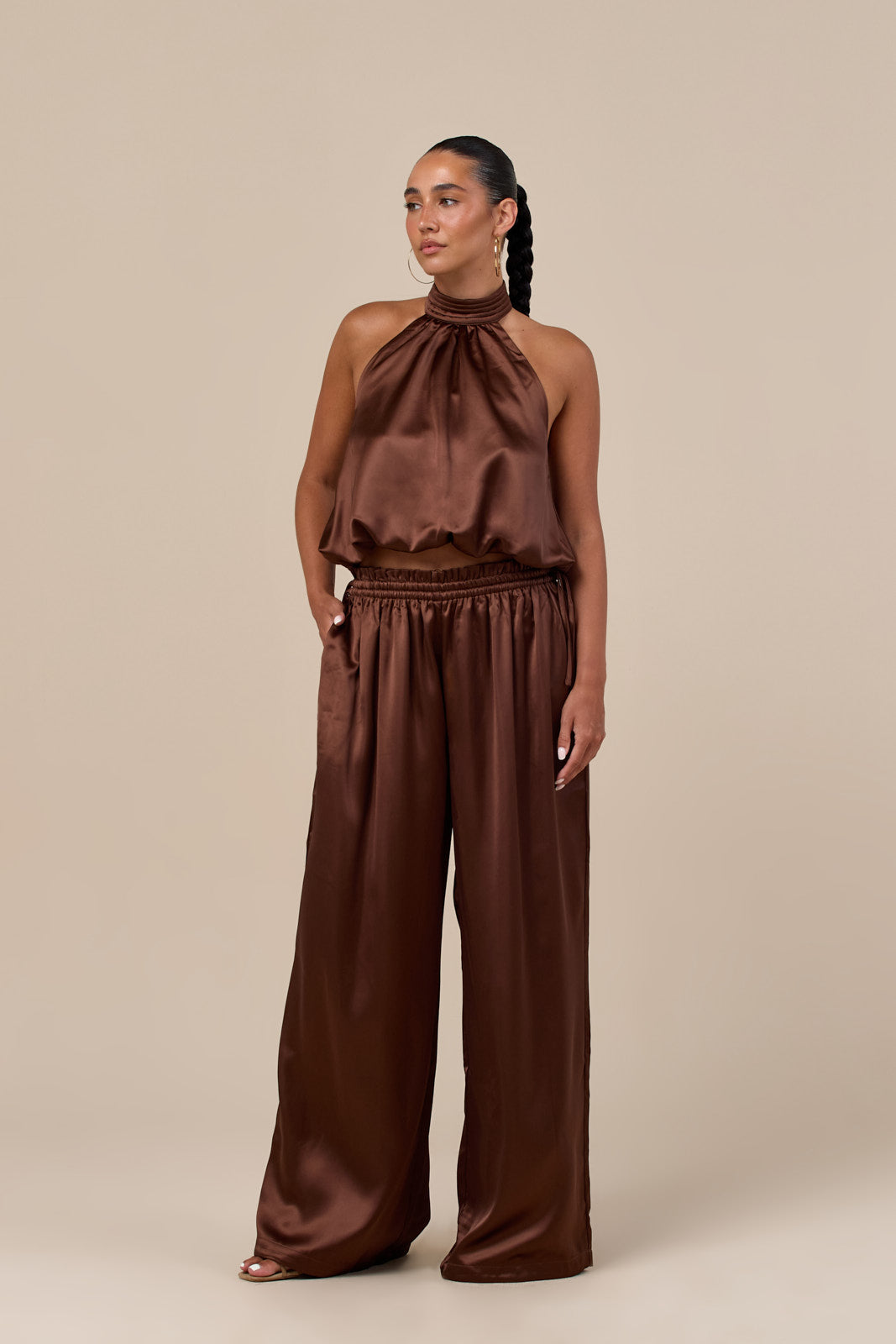 SUMMA SATIN BALLOON DRAPE TROUSERS | CHOCOLATE
