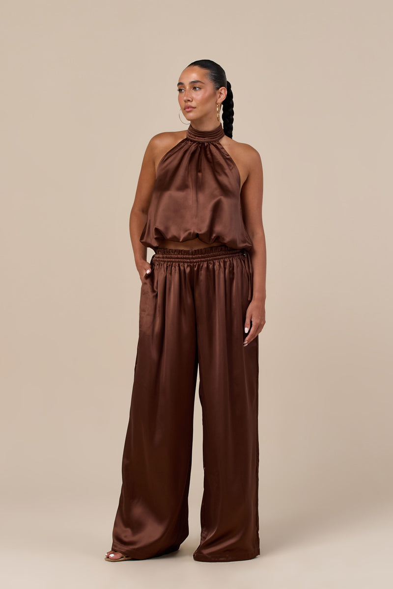 SUMMA SATIN BALLOON DRAPE TROUSERS | CHOCOLATE