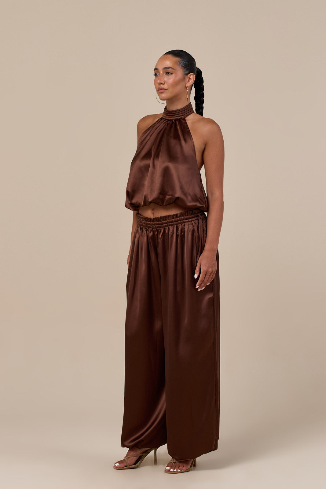 SUMMA SATIN BALLOON DRAPE TROUSERS | CHOCOLATE