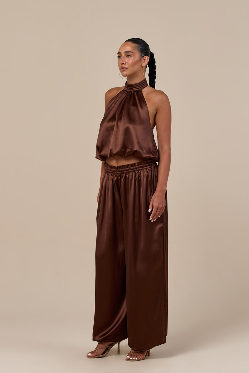 SUMMA SATIN BALLOON DRAPE TROUSERS | CHOCOLATE