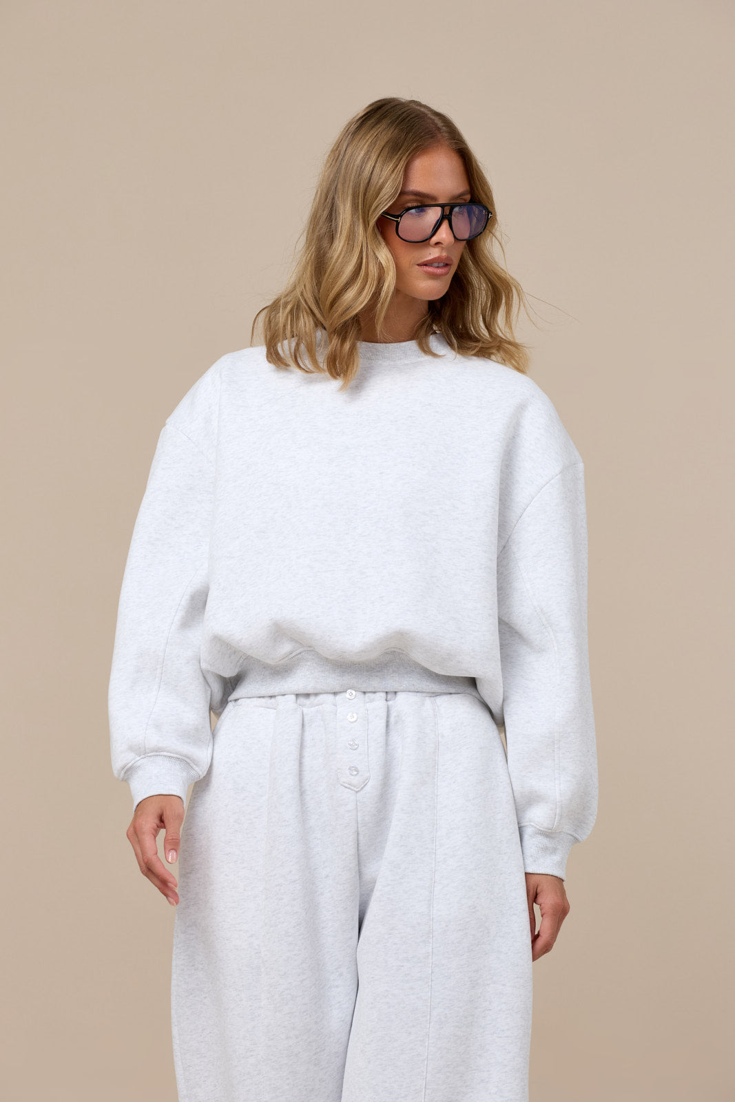 LANE BOXY SWEATSHIRT WITH DETACHABLE SHOULDER PADS | GREY