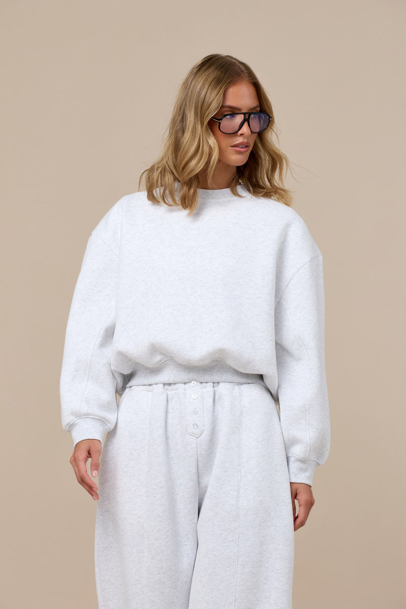 LANE BOXY SWEATSHIRT WITH DETACHABLE SHOULDER PADS | GREY