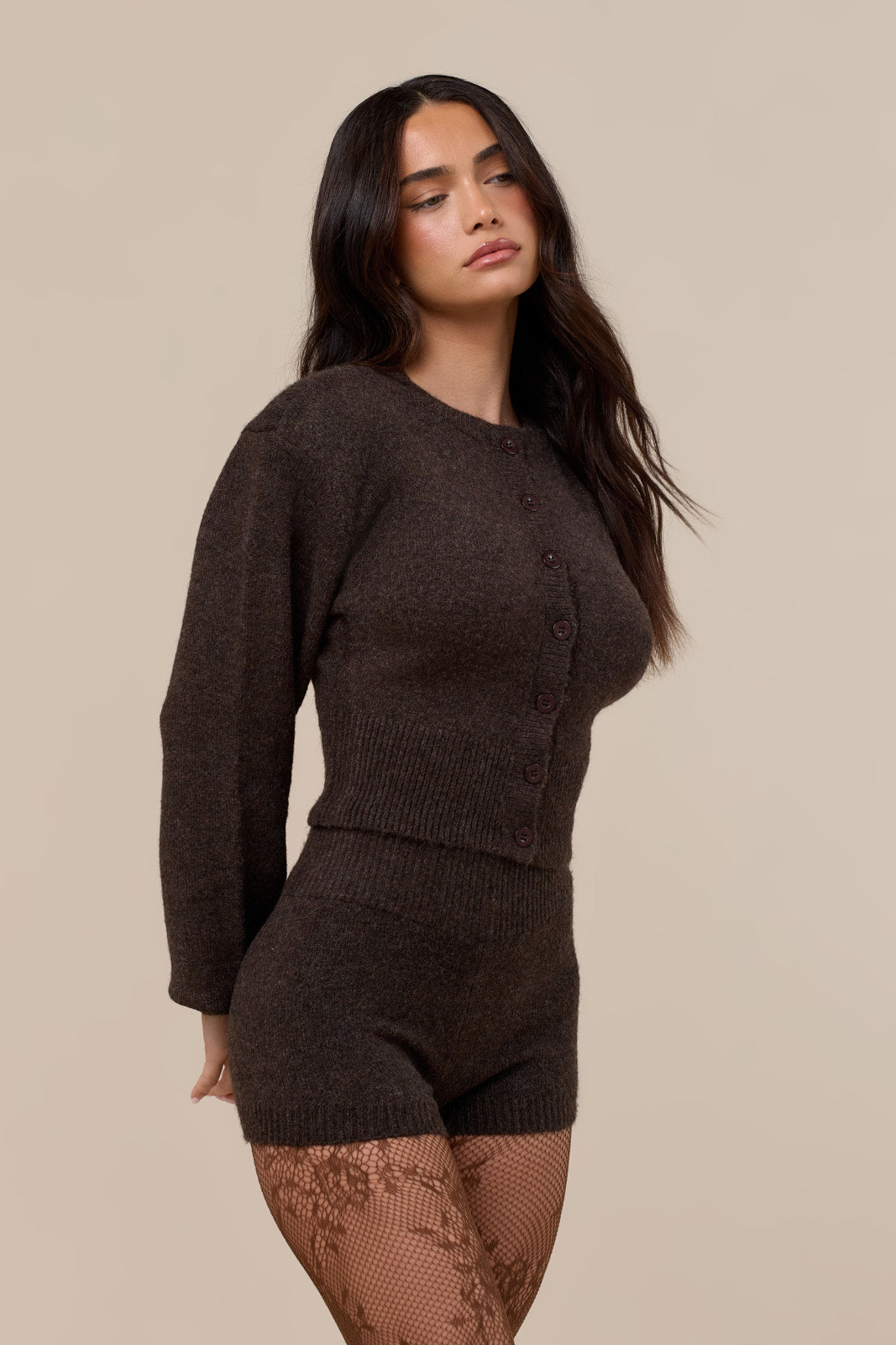 HARLOW CINCHED KNITTED CARDIGAN | CHOCOLATE