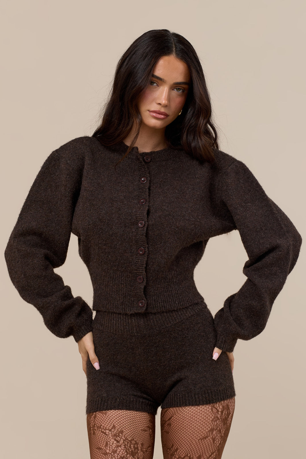 HARLOW CINCHED KNITTED CARDIGAN | CHOCOLATE