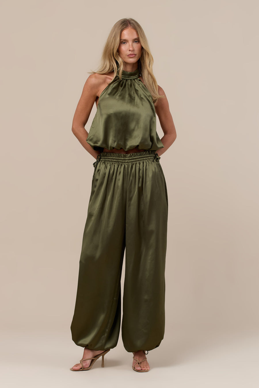 SUMMA SATIN BALLOON DRAPE TROUSERS | OLIVE