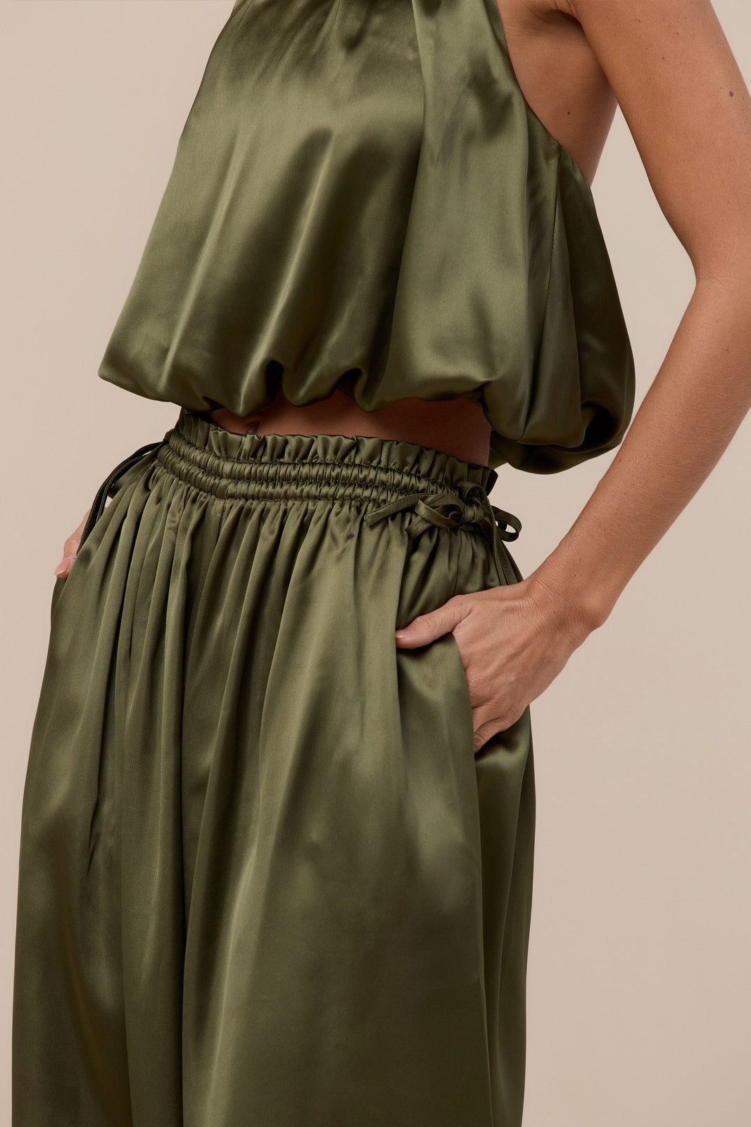 SUMMA SATIN BALLOON DRAPE TROUSERS | OLIVE