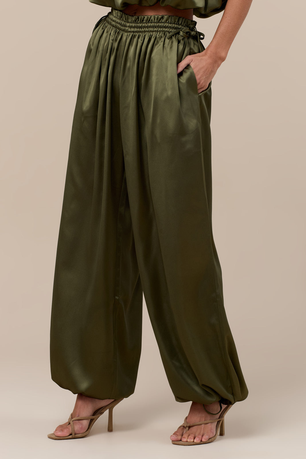 SUMMA SATIN BALLOON DRAPE TROUSERS | OLIVE