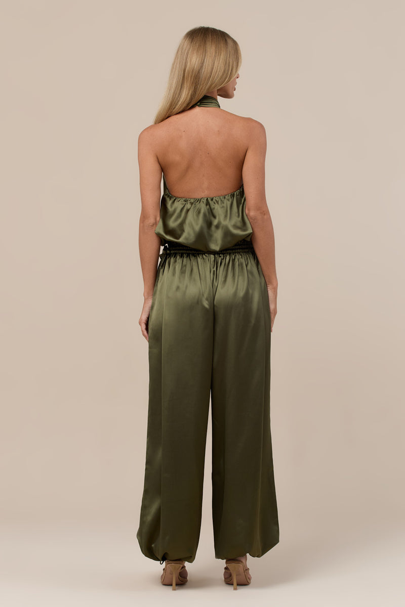 SUMMA SATIN BALLOON DRAPE TROUSERS | OLIVE