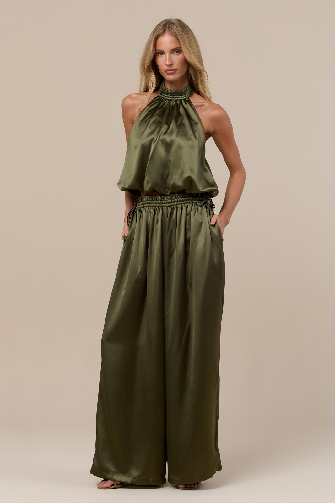 SUMMA SATIN BALLOON DRAPE TROUSERS | OLIVE