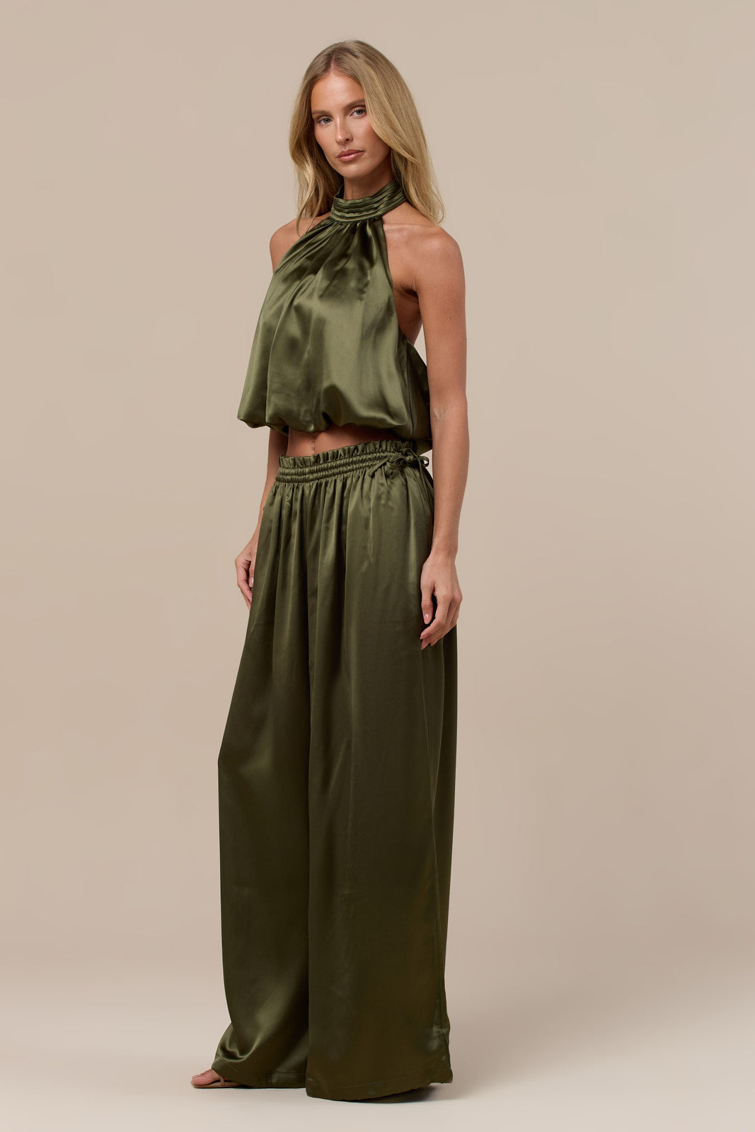 SUMMA SATIN BALLOON DRAPE TROUSERS | OLIVE
