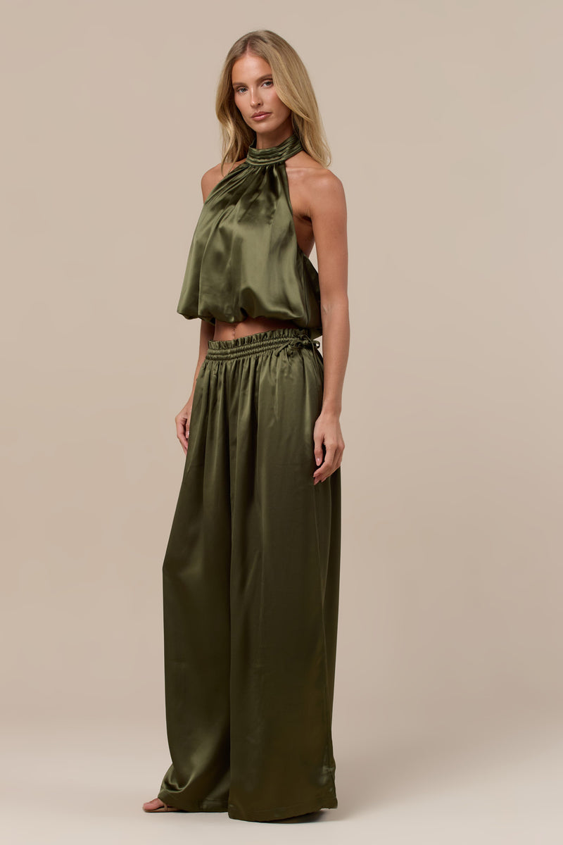 SUMMA SATIN BALLOON DRAPE TROUSERS | OLIVE