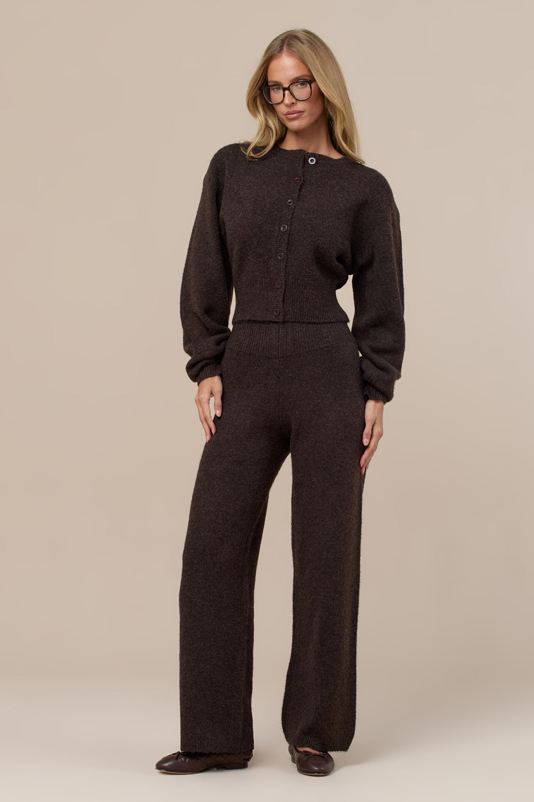 HARLOW CINCHED KNITTED CARDIGAN | CHOCOLATE