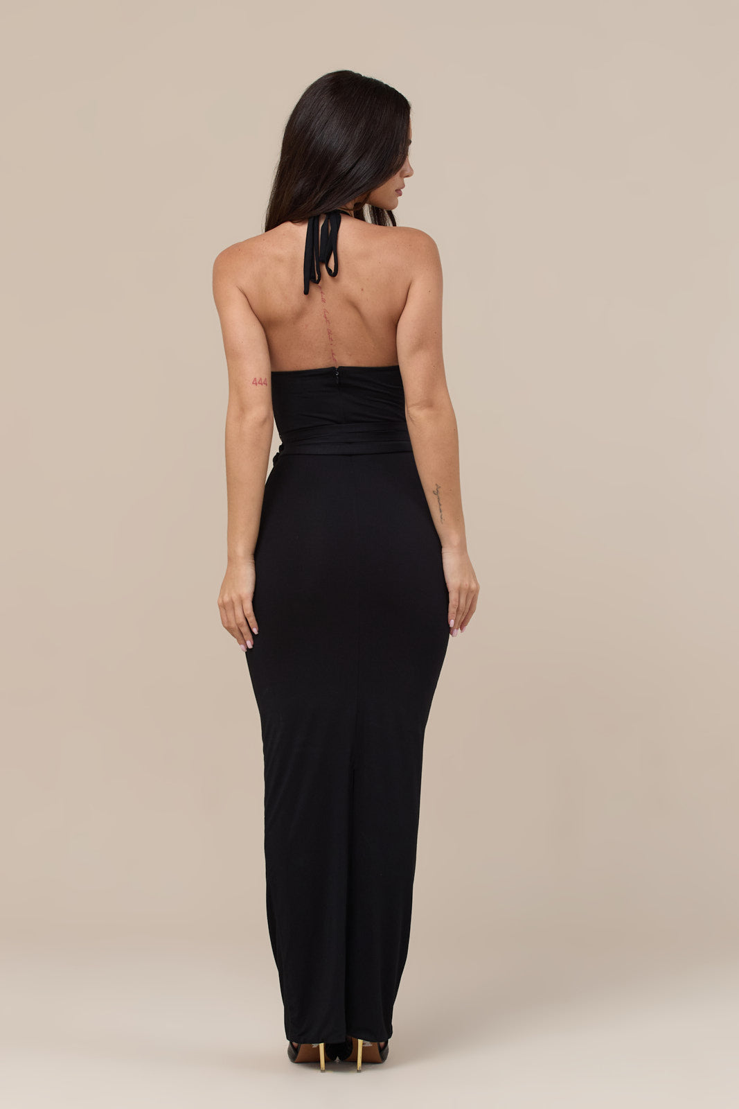 DONATELLA BELT DETAIL MAXI DRESS | BLACK