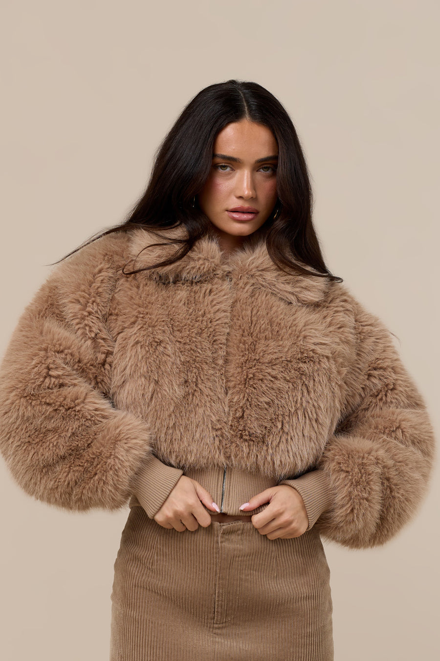 TATIANA FAUX FUR JACKET | CARAMEL