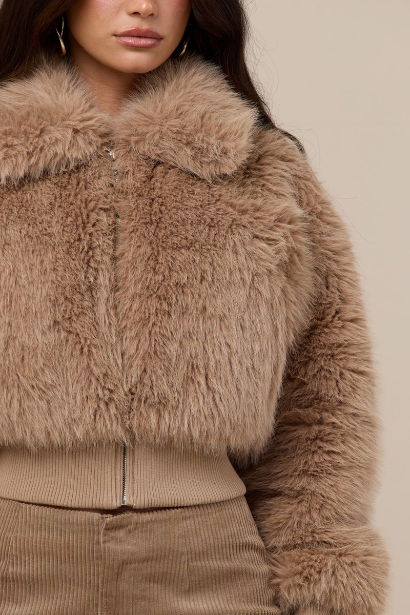 TATIANA FAUX FUR JACKET | CARAMEL