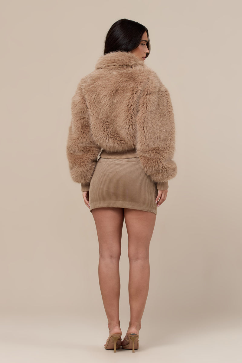 TATIANA FAUX FUR JACKET | CARAMEL