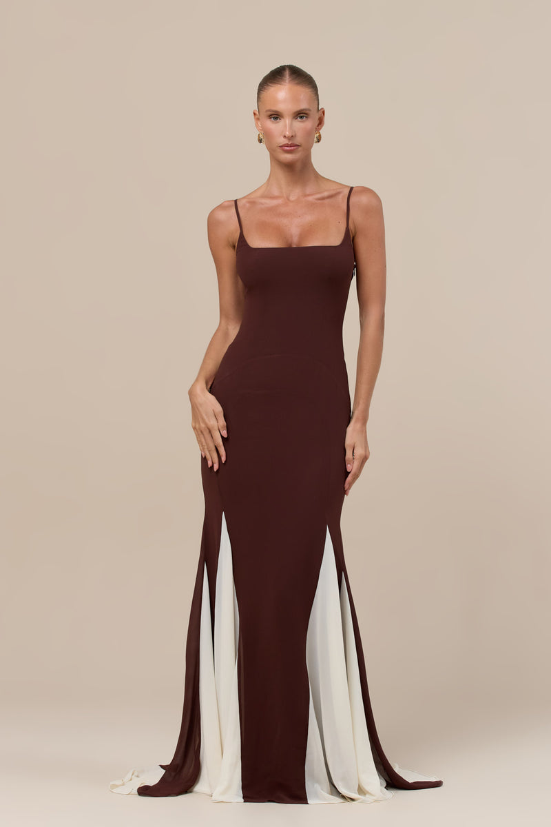 RAYNE PANELLED MAXI DRESS | CHOCOLATE AND CREAM