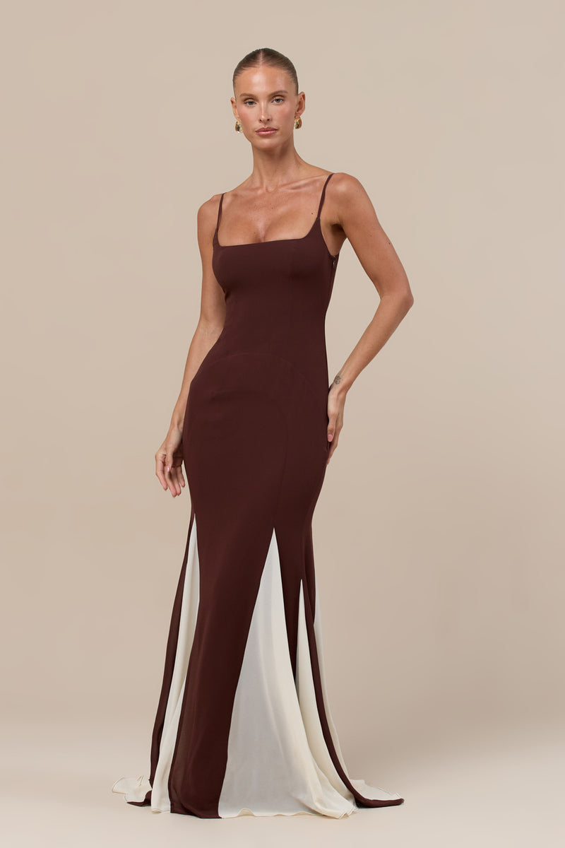 RAYNE PANELLED MAXI DRESS | CHOCOLATE AND CREAM